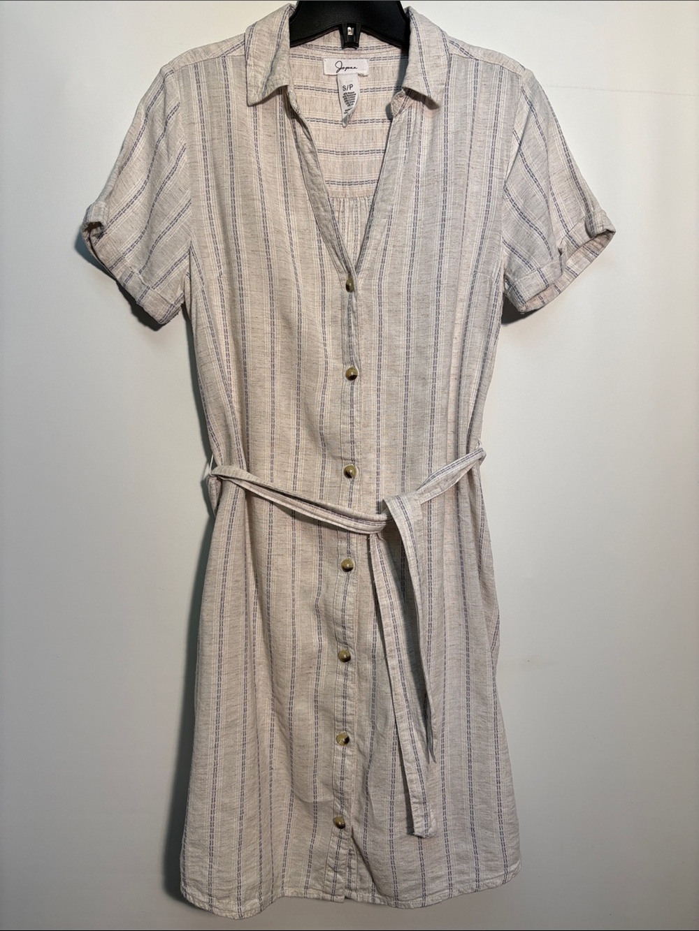 Japna Cream Shirt Dress with Blue Pinstripes